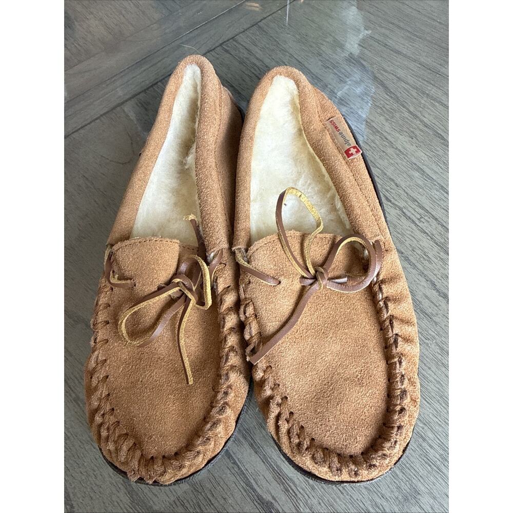 Alpine Swiss Sabine Womens Moccasin Slippers Genuine Suede House Shoe Size 8